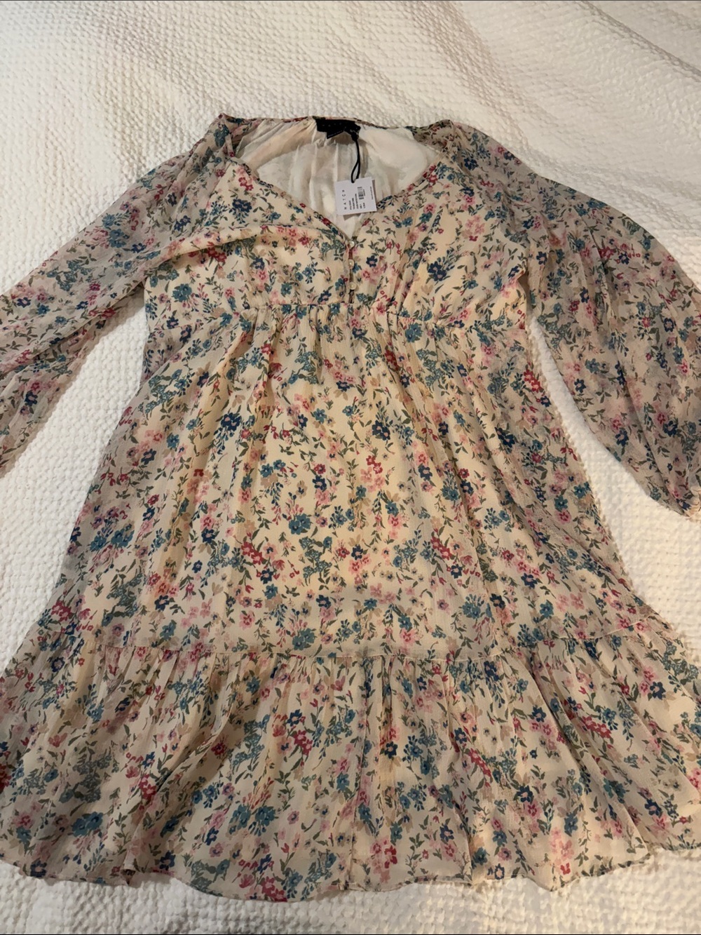 Hatch Cream Floral Long-Sleeve maternity Dress with Blue & Pink Flowers